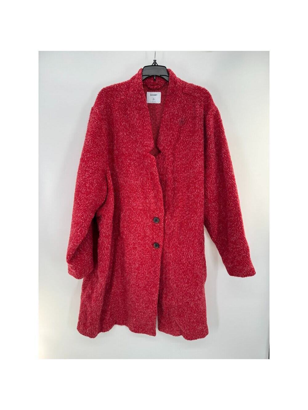 Old Navy Women Coat Jacket Red 4X Plus Button V Neck Collared Long Sleeve NWOT